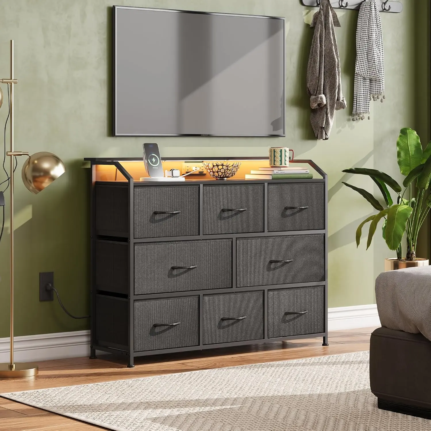 LED Dresser for Bedroom with Charging Station, Wide Chest of Drawers with 8 Fabric Drawers, Modern Storage Organizer for Bedroom & Living Space #BedroomDresser