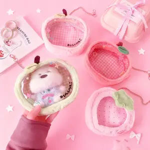 Adorable Strawberry Plush Doll Display Bag, Cute Cartoon Design for Kids, Perfect Gift for Students and Playtime, Stuffed Animal Storage