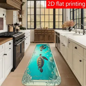 1pc 2D Flat Printing Blue Green Turtles and Starfish This design is suitable for bathrooms, next to bathtubs, hallways, balconies, bedrooms, entryways, outdoor spaces, Home Decor