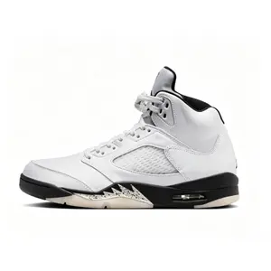 Men's White & Black Retro High-Top Basketball Sneakers, Classic Leather Upper with Mesh Panel, Shock-Absorbing Cushioned Streetwear Shoes for Daily & Sports Wear