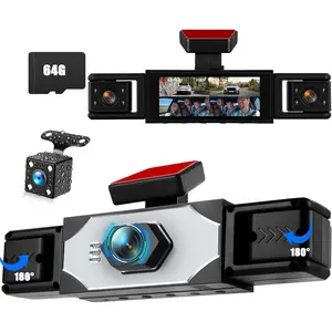 360 Degree View Dash Cam for Cars,4 Channel Dash Cam Car Camera Front and Rear Inside Left Right,3.16” Dashcams with Night Vision,Loop Recording,24H Parking Mode Monitor,Reverse View+64G Memory Card