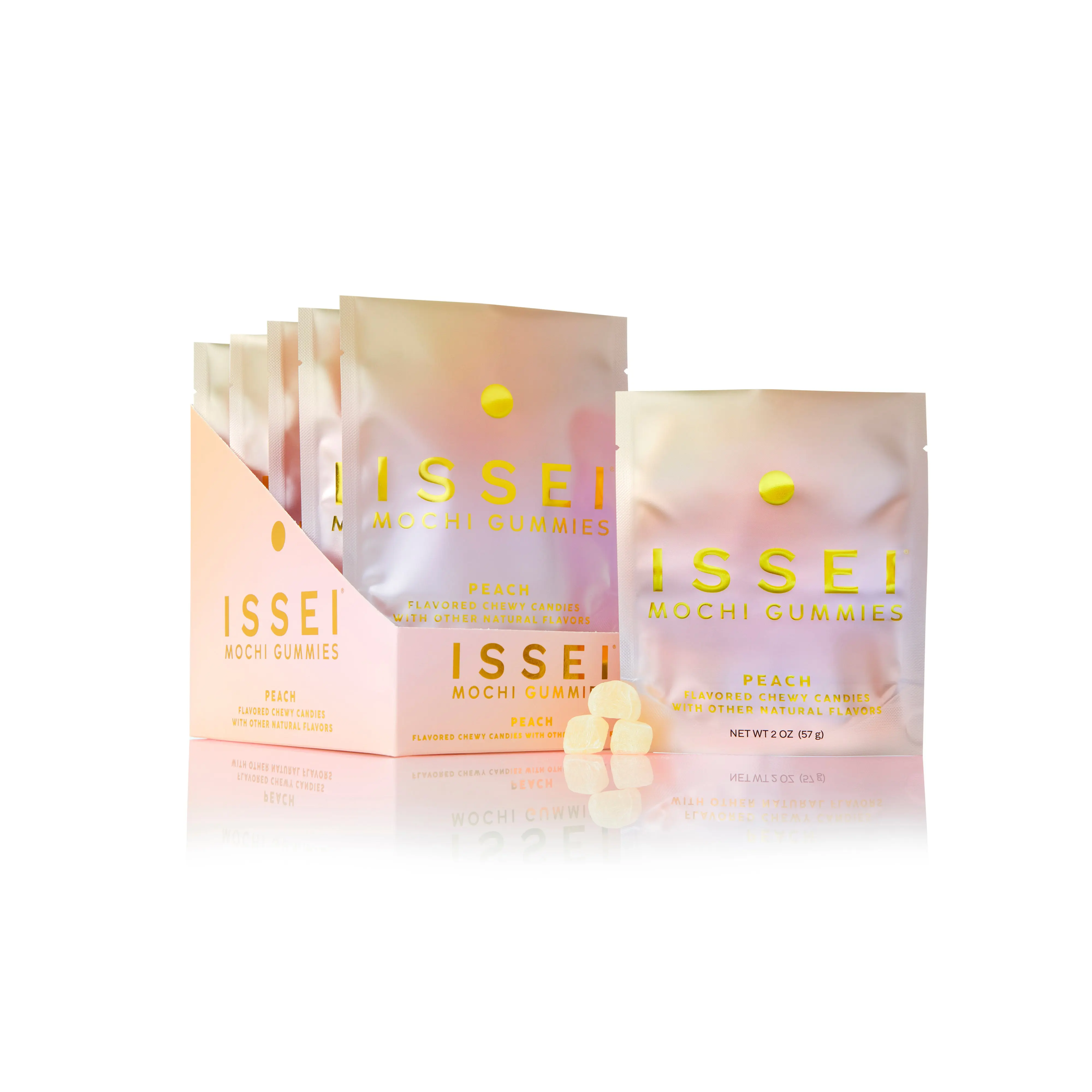 Issei Mochi Gummies 6 Pack Peach | Soft & Chewy | Award Winning | Gelatin-Free, Non-GMO, Gluten-Free, Plant-Based, Dye-Free | Delicious Snack | 2 Oz (6 Pack, Peach Flavor)