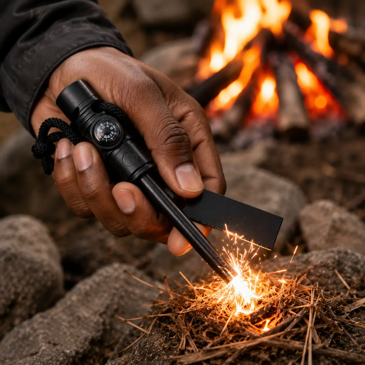Waterproof Survival Fire Starter Lighter With Compass Camping & Hiking Survival Tool