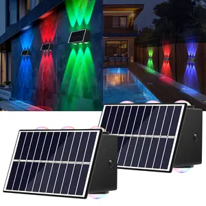 2 Pcs Solar Fence Lights ,RGB & Warm White & 6 Colors Bright Lens LED Dusk to Dawn Deck Light, Fence Solar Lights Outdoor Waterproof, Solar Outdoor Lights for Backyard/Railing/Wall/Step/Patio/Pool