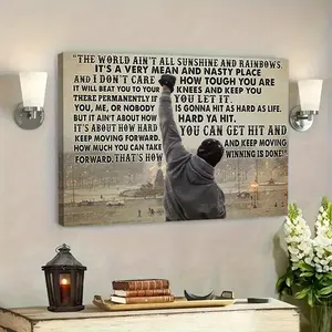 1pc Framed/ UnFramed Rocky Balboa Quote Canvas Print - Motivational Boxing Wall Art - For Men - Perfect Gift for Boxing Fans & Sports Enthusiasts - Ready to Hang for Bedroom, Living Room, Home Decor