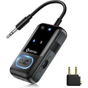 Bluetooth 53 transmitter adapter for airplane 2in1 wireless bluetooth audio transmitter receiver for 35mm aux jacks on flighttvgym equipment for up to 2 wireless headphones cell phones