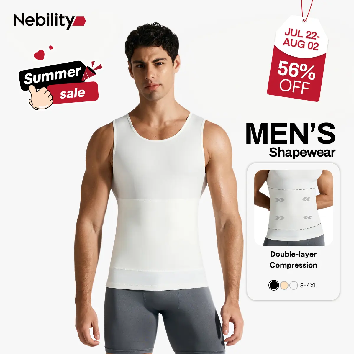 Nebility Men’s Silky Soft Compression Shapewear Tank, Slimming Body Shaper Vest with Waist & Chest Support, Stretchy, Odor-Resistant, Breathable Muscle Tank for Daily Comfort, Menswear, Tanktop,fathersdaygift