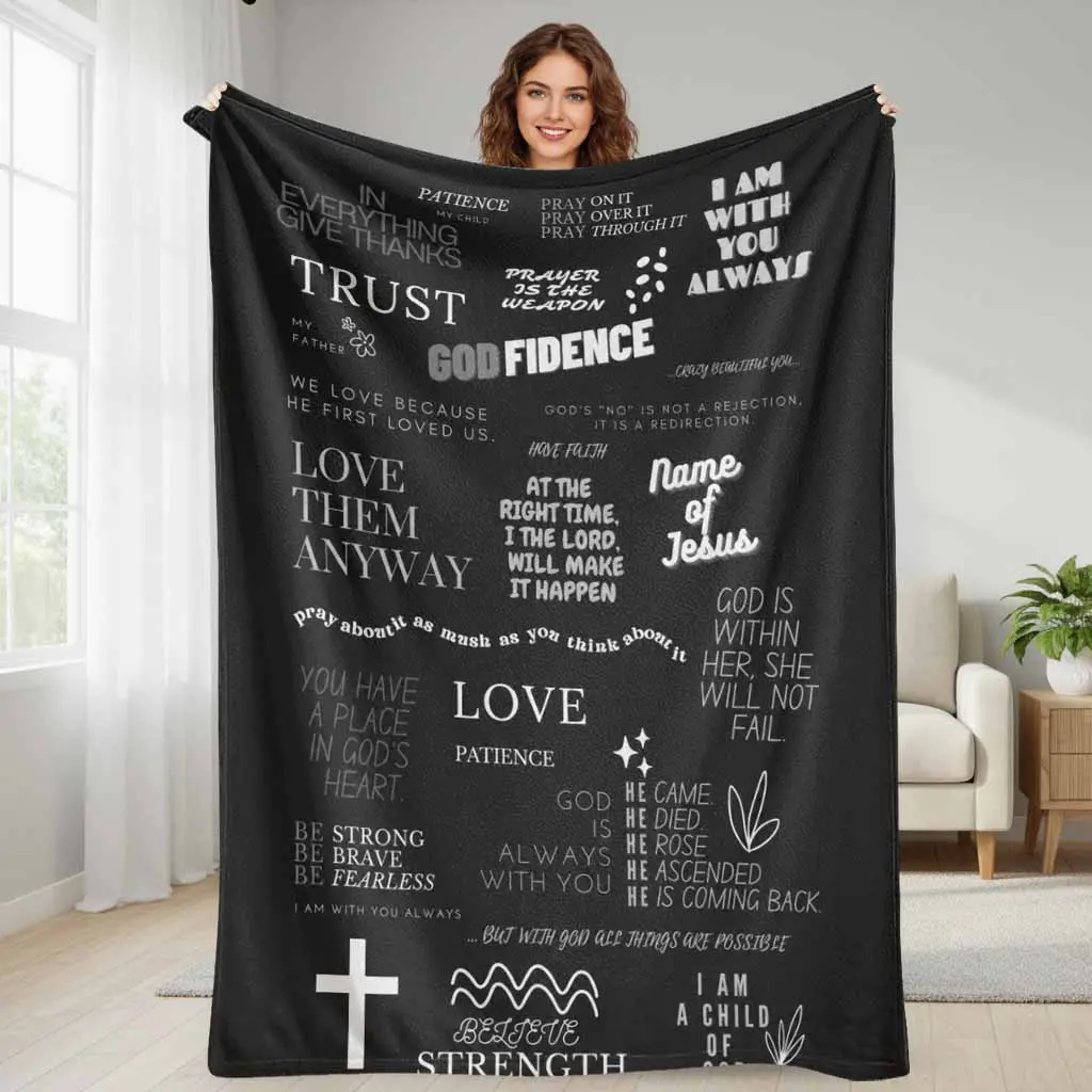 Religious Theme Flannel Blanket - Inspirational Quote Religious Scripture Printed, Flannel Fabric, Ultra Soft, Lightweight, Cozy, Breathable, All Seasons, Multi-Size - Perfect for Living Room Couch, Christian Faith Enthusiasts