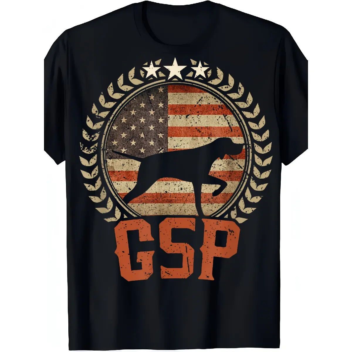 [100% Cotton] 100% Cotton 'S & 'S Short Men's & Women's GSP German Shorthaired Pointer Dog Lover T-Shirt - 100% Cotton Vintage American Flag & GSP Graphic Print, Breathable Soft Lightweight Crew Neck Tee, Sizes S-XXXL, Casual & Outdoor Apparel for Hunting