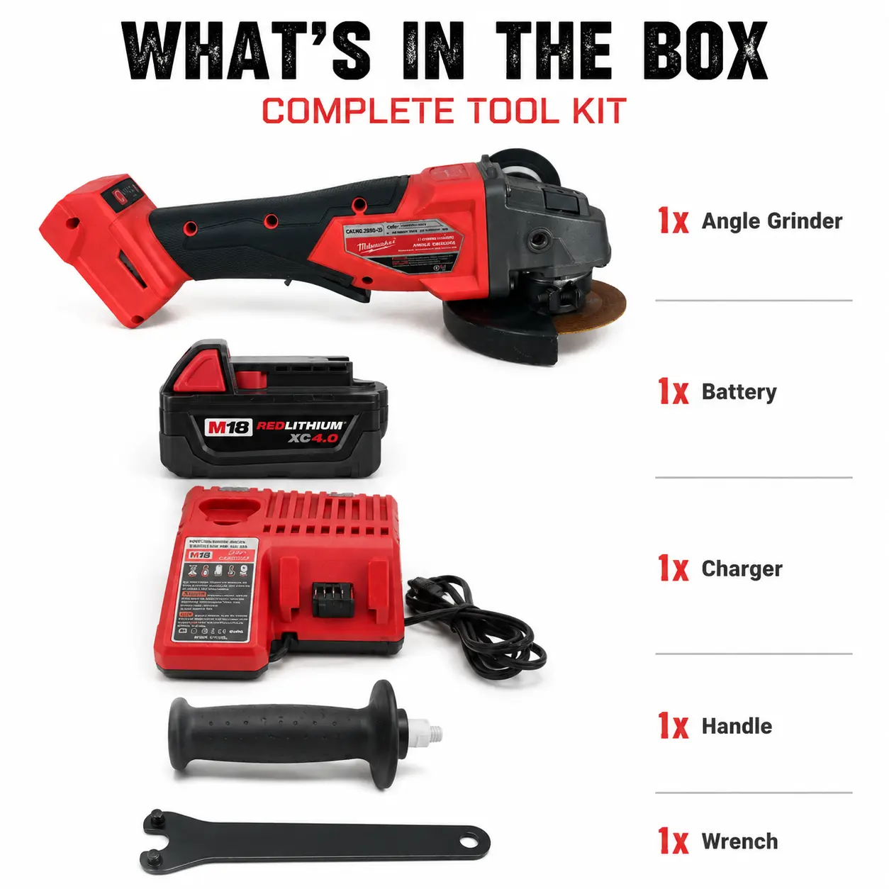 Milwaukee M18 Series Brushless Motor 125mm Rapid Stop Cordless Angle Grinder Complete Kit - w/ Battery, Charger, Side Handle, Wrench - for Metal Cutting, Concrete Trimming, Pipe Grooving (Industrial Power Tool)