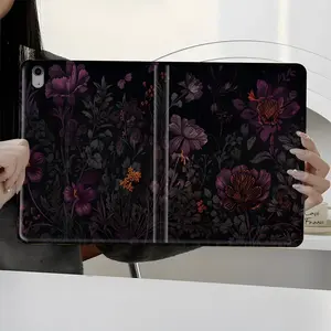 Gothic Dark Floral iPad Case  Purple Botanical Art Design iPad Book-Style Case for iPad Pro 2022 2021 2020 2019, Full Protection and Pen Slot for Office and School Use, Perfect Gift for Family and Friends