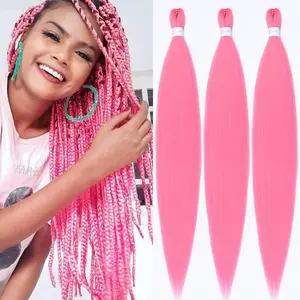 Pre stretched Braiding Hair 32 Inch Pink Braiding Hair Extensions Yaki Braids Hair Hot Water Setting Synthetic Hair Colored Braiding Hair Crochet Hair(3 Packs,Pink# )