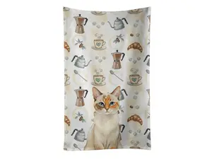 Carolines Treasures FNT1409KTWL 25 x 15 in. Tortie Point Cat Coffee Time Kitchen Towel