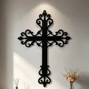 1 large cross metal wall decoration, prayer statue mural, perfect for churches and outdoor courtyards, Christmas season decoration, Christian family gift, rust resistant metal
