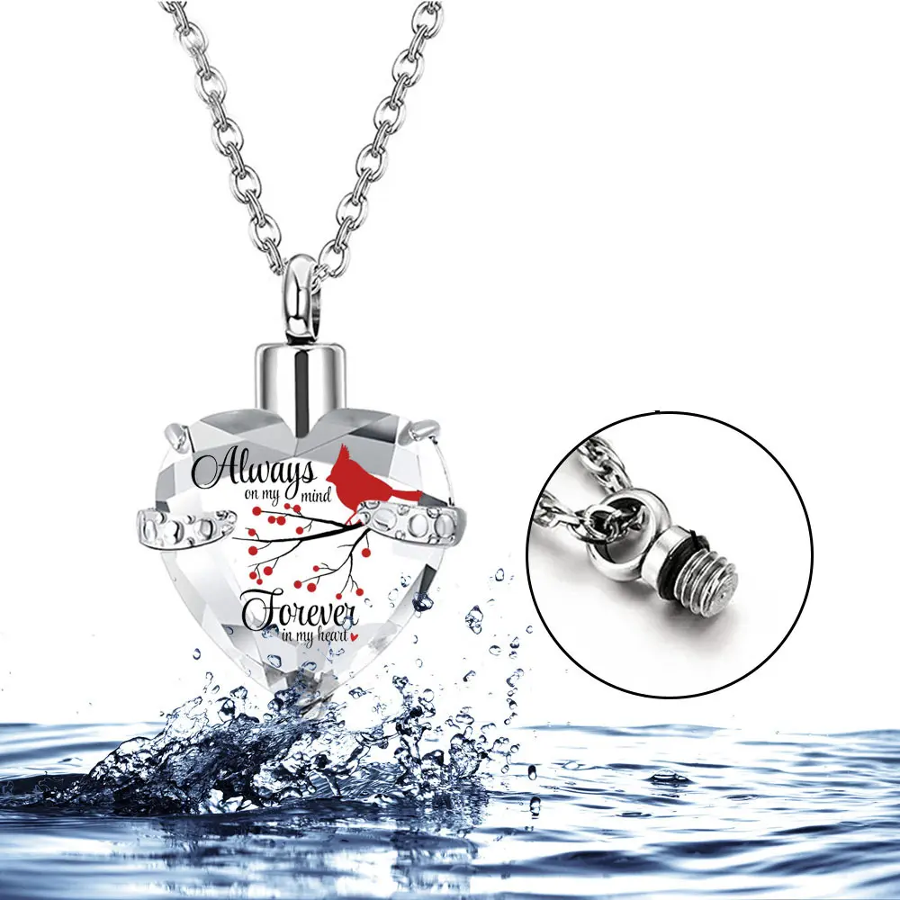 1pc Red Cardinal Engraved Urn Necklace for Ashes - Commemorative Pendant Jewelry with "Man Will Always Be in My Heart" Message, Engraved Necklace