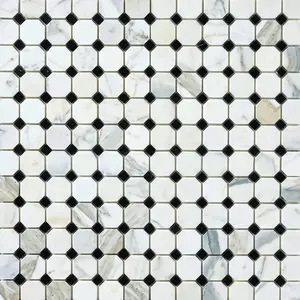 Calacatta Gold & Black Octagon 12x12 Polished/Honed Marble Mosaic Tile Sample