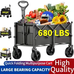 All Terrain Wheel Foldable Camping Garden Cart, High Load-bearing Capacity, Large Capacity, Suitable For Camping Picnics, Garden Labor, Stall Shopping, Reinforced Frame, Portable, A Must-have For Multi Scene Home Outdoor Activities