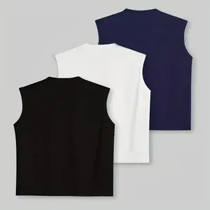 Men's Plus Size 3pcs Sleeveless Tank Tops - Soft, Comfortable Ribbed Polyester Blend Casual Wear in Black, White & Gray for Summer, Summer Tops, PLUS SIZE