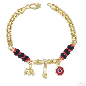 Unisex Basic Synthetic Fashion Accessory Set - Gold Double-Row Wide Chain Magic Eye Little Elephant Bracelet, Diamond-Like Bride Crown with Sash Bandana, Breathable Ankle Support for Holiday Gifting & Summer Outdoor Activities