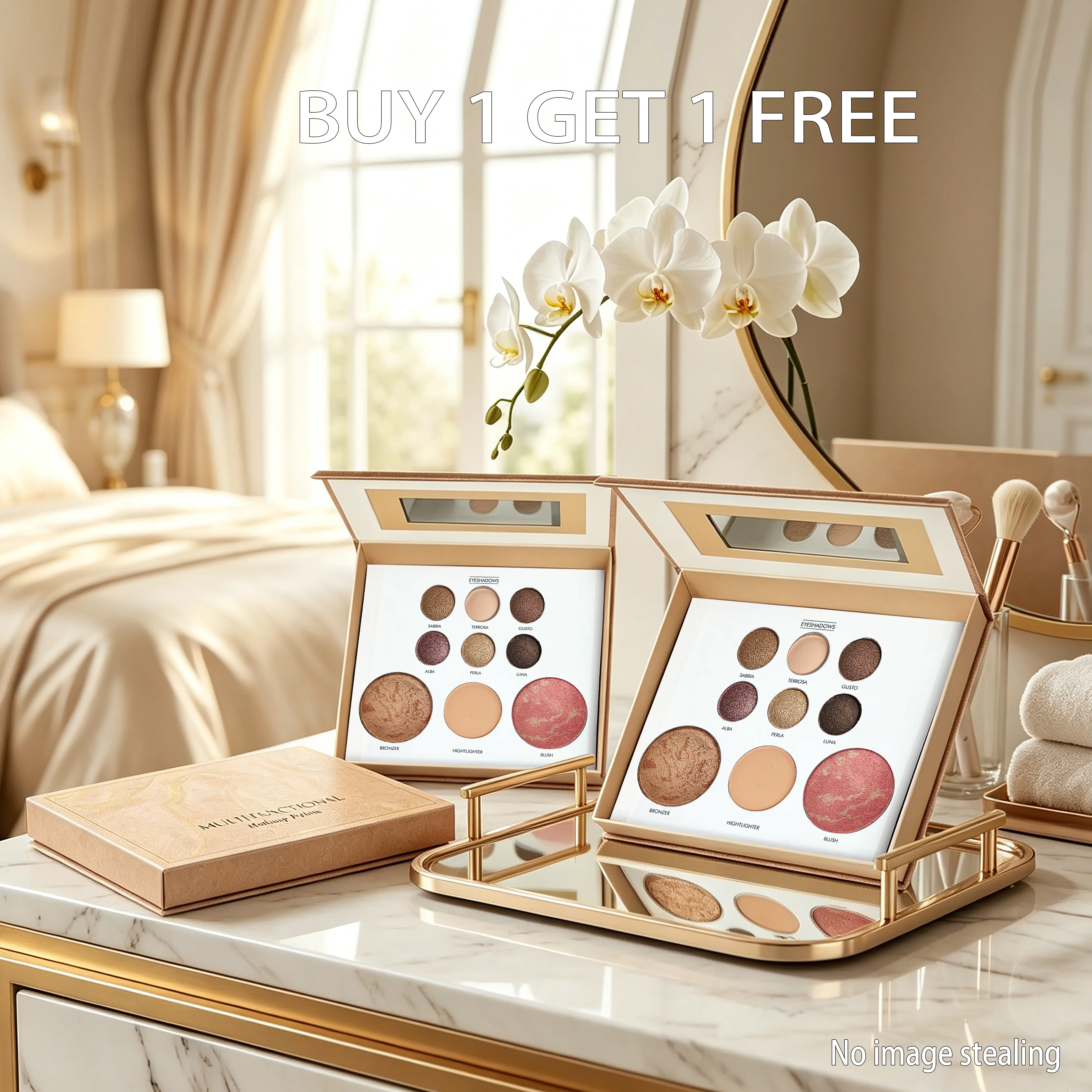 Buy 1 Get 1 Free: 4-in-1 Face Palette with Glow Highlighter, Eyeshadow, Blush & Bronzer - Brightening Compact Powder Makeup Kit for Daily Glam, Buy 1 Get 1 Free Product