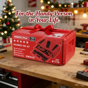 Premium 132-Piece Mechanics Tool Set, SAE/Metric 1/4" & 3/8" Drive Socket Set, Ratcheting Wrenches, Extensions & Adapters, Quick-Release Ratchet, Professional Auto Repair Tool Kit with Storage Case, Christmas Gift#Fathersdaygift