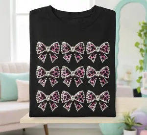 Pink Gemstone Bow Long Sleeve Tee