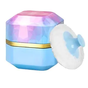 Body Powder Puff and Container, 3.35" Portable Dusting Powder Container with Soft Puff Powder Case Box Jar for Baby Women Home and Travel Use(Blue)