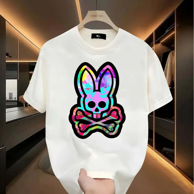 Bone rabbit T-shirt, casual, clothing, simple and fashionable, suitable for men, women, mothers and friends, couple style, fashionable and loose, youthful and energetic, men's daily wear tops, gifts for him