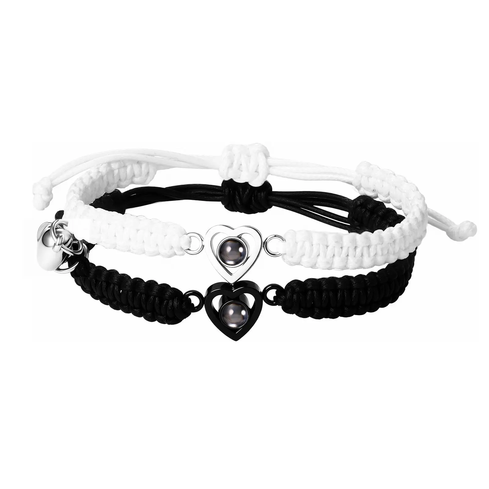 OIDEA Photo Projection Matching Braided Couple Bracelet - Custom 100 Languages "I Love You" Heart Charm, Adjustable Fit Bangle, Anniversary Gift Cord Wristband, Matching Bracelet, Custom Bracelet