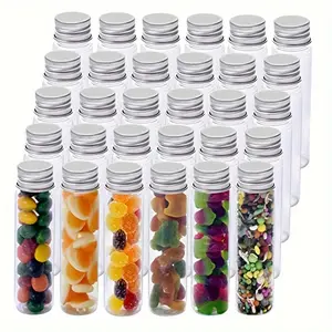 15pcs Plastic Test Tubes, Transparent Test Tube with Aluminum Screw Caps, Plastic Storage Tubes for Candy, Bath Salt, Granules and Liquids, Candy Bottles