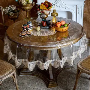 Waterproof Oil-Resistant PVC Tablecloth, Non-Slip Lace Trim, Dust Proof, Simple Design, Ideal for Kitchen Dining Party Decor