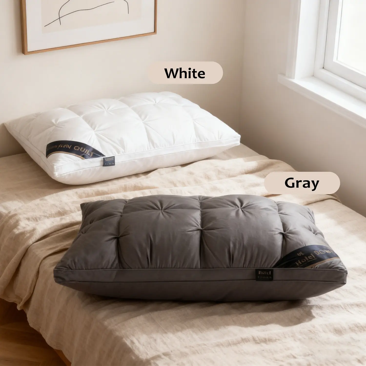 Chic Twisted-Pattern Bedroom Pillow (Pack of 2) - Down Alternative Filling, Breathable Cotton Skin-Friendly Pillowcase, Hand Wash Only