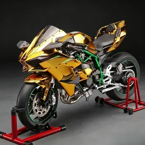 1:9 Kawasaki H2R alloy motorcycle model, with high-precision simulation technology, metallic texture body, equipped with an exclusive red display stand, featuring classic black and green color design. Suitable for collection and gift-giving, preferred by