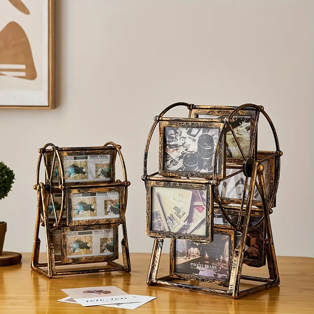 Rotating Ferris Wheel Vintage Photo Frame - Handmade Retro Desktop Display with 4 Vintage Picture Frames, a Nostalgic Memory Keeper & Cherished Christmas or Birthday Gift, Home Decoration