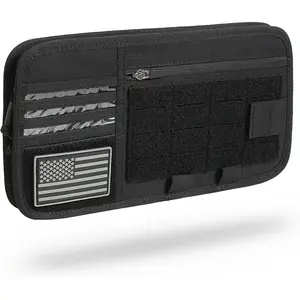 Heavy Duty Molle Car Sun Visor Organizer - Tactical Car Accessories with Zipper Visor Storage Pouch,Glasses Clip and Card Sleeve Pocket, Multi-Pocket Visor