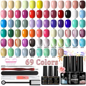 VOKY 69+6 Pack Gel Nail Polish Set with Tools - Complete Beginner  Cat Eye Glitter Nude Red UV LED Soak Off DIY Nail Art Studio Salon Quality Manicure kit at Home, Gift, Nail Care