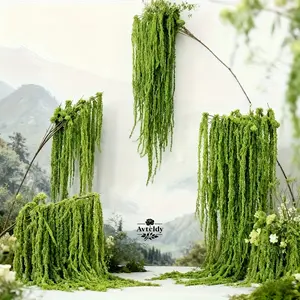 4pcs of Extra-Long Artificial Hanging Rice Flowers - Decorative Outdoor Simulated Green Plants, Hanging Green Plant Forest Scenery, Drooping Greenery with Brown Stems, Wedding Arches, Hanging Plant Vines