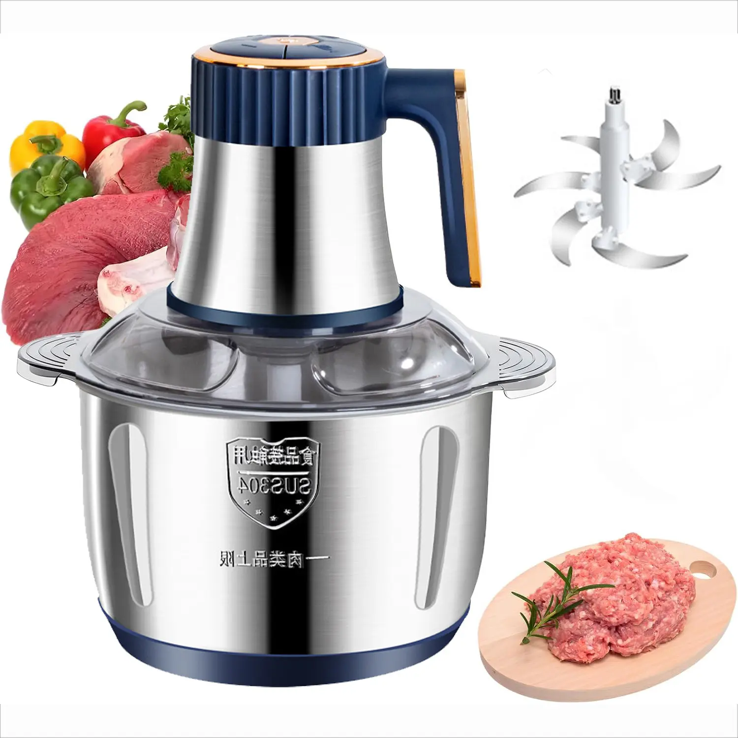 5L Multifunctional Food Processor - 500W Specialty Power Tool, 6 Sharp Blades, 5 Speed-Pulse Settings, BPA-Free 304 Stainless Steel Bowl, Ergonomic Handle, Rubber Rings, Easy-Clean Household Kitchen Machine (Large Size, Pulse Control)