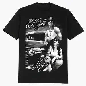 El Gallo Negro VatoLocos Mens Heavyweight Casual Round Neck Short-Sleeve Cotton Top, Menswear Streetwear Chicano Clothing
