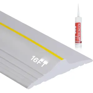 Universal Garage Door Bottom Threshold Seal Rubber Strip with Adhesives, DIY Weatherproof Weather Stripping Replacement (16FT, Gray)