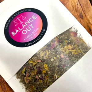 Flora Jane's Balance Out Herbal Blend - Mullein, Red Raspberry Leaf, Catnip, Hibiscus, Rose Petal, Calendula, Vanilla Bean - For Tea, Bath Soak, Potpourri and More - Organic and Wild Harvested