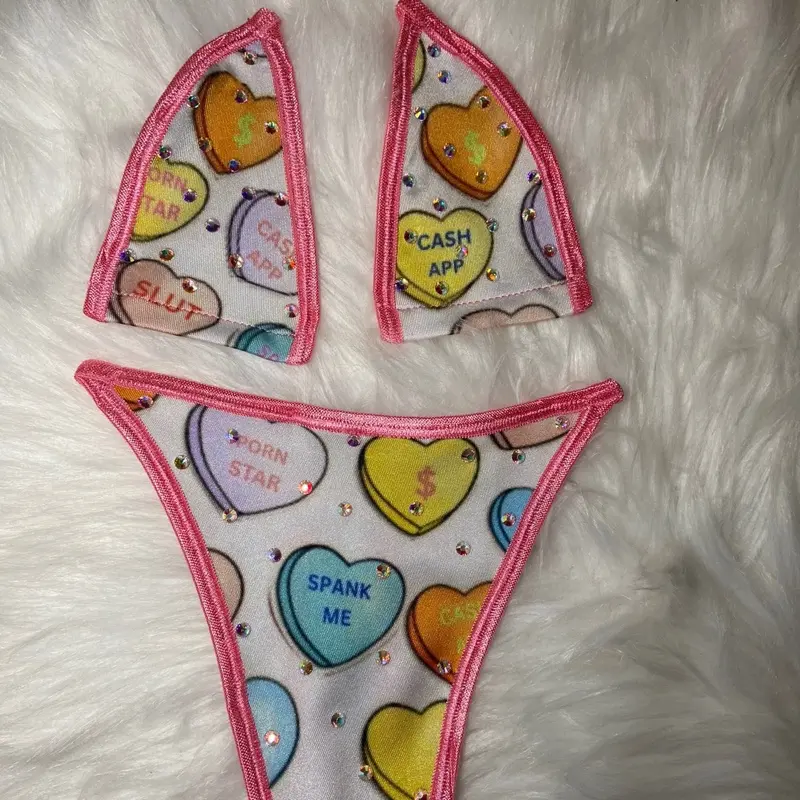 Handmade Exotic Bikini Womenswear Lingerie Heart Printed