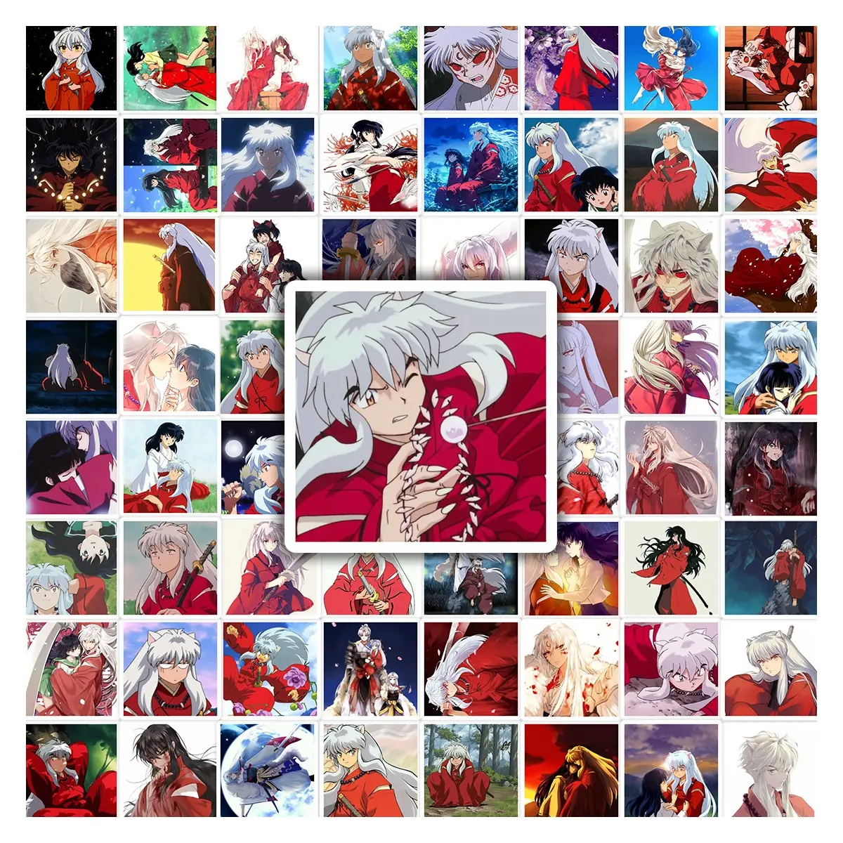 61Pcs Inuyasha Anime Stickers Pack, Anime Design, Sticker Sheets, Sticker Collage Pack, Sticker Set, Decorative Stickers, Waterproof Fantasy Anime Vinyl Decals for Laptop Water Bottle Journal Scrapbook, Cool Gifts for Anime Fans