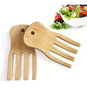 Bamboo Salad Servers,Wooden Salad Spinner Tongs,Bamboo Salad Serving Utensils for Mixing,Tossing and Kitchen Cooking Utensil Set of 2