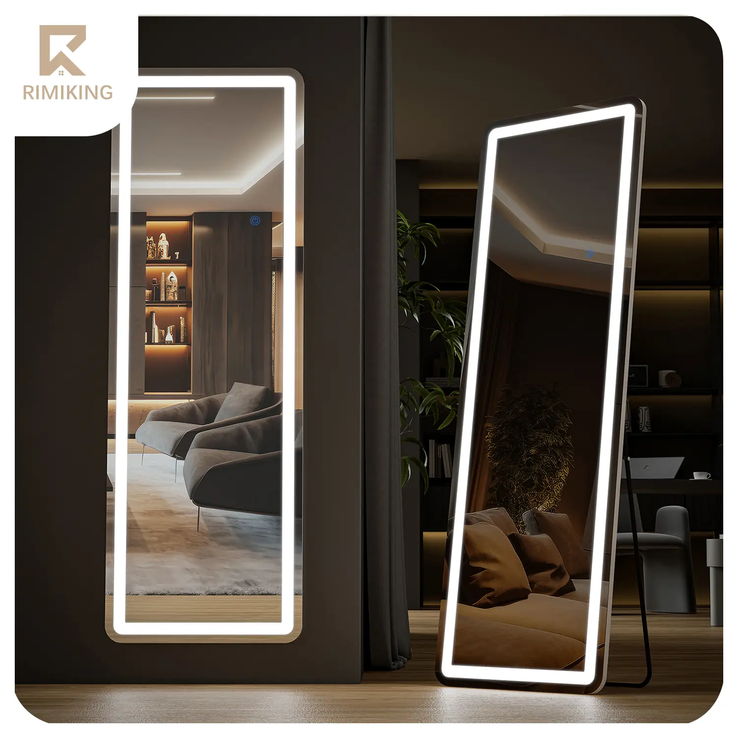 【Fathersdaygift】RIMIKING LED Full-Length Mirror, Touch Button Control, Dimmable Brightness, Color Temperature Options,2164N,Home Decor, Hd Glass