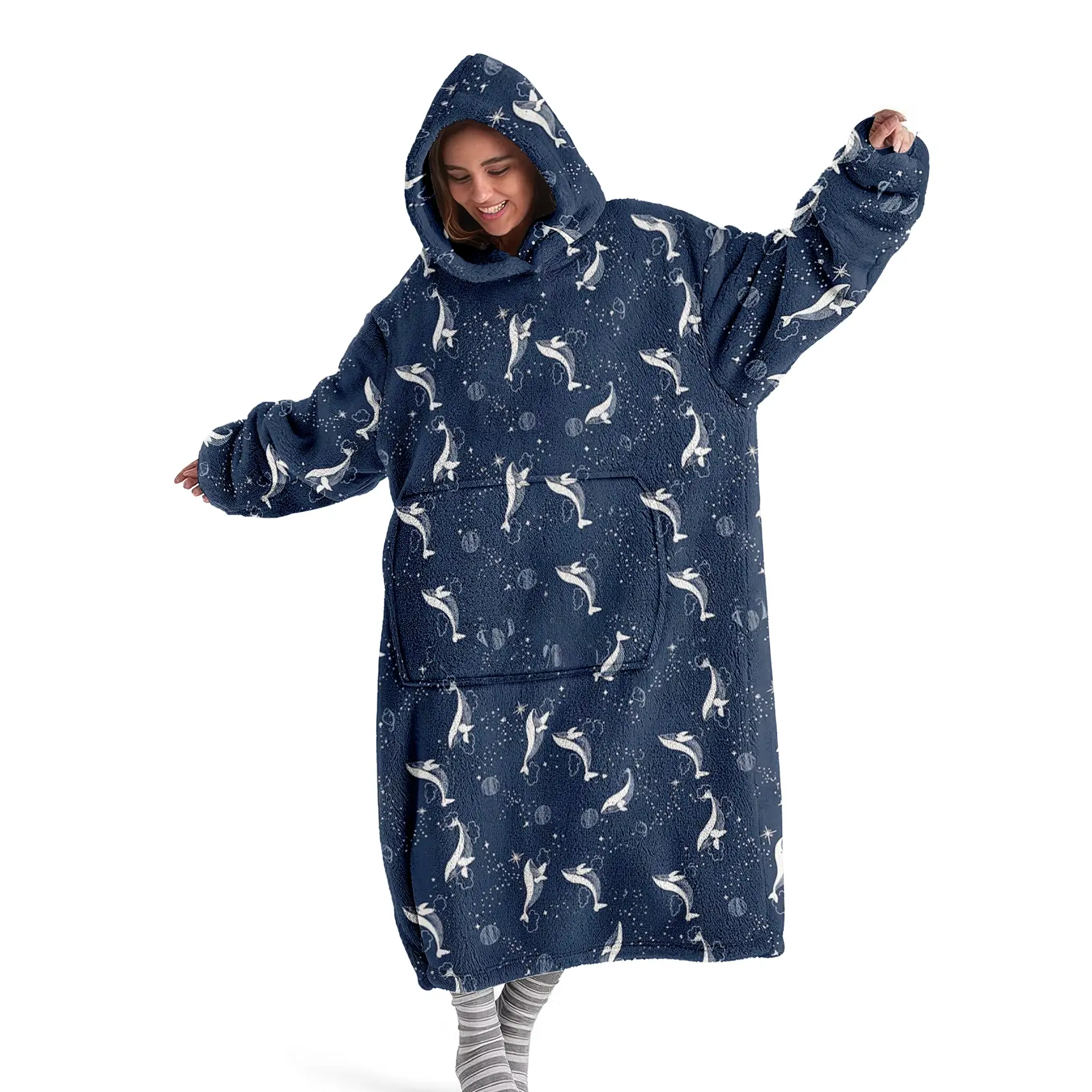 hoodie blanket，Wearable Blanket，Whale Pattern Hooded Blanket, Wearable Plush Throw for Fall & Winter, Cozy Home Leisure Blanket, Perfect Gift for Birthday, Christmas, Valentine's Day，Christmas Gift,Valentine's Day gift, Happy Blanket Gifts