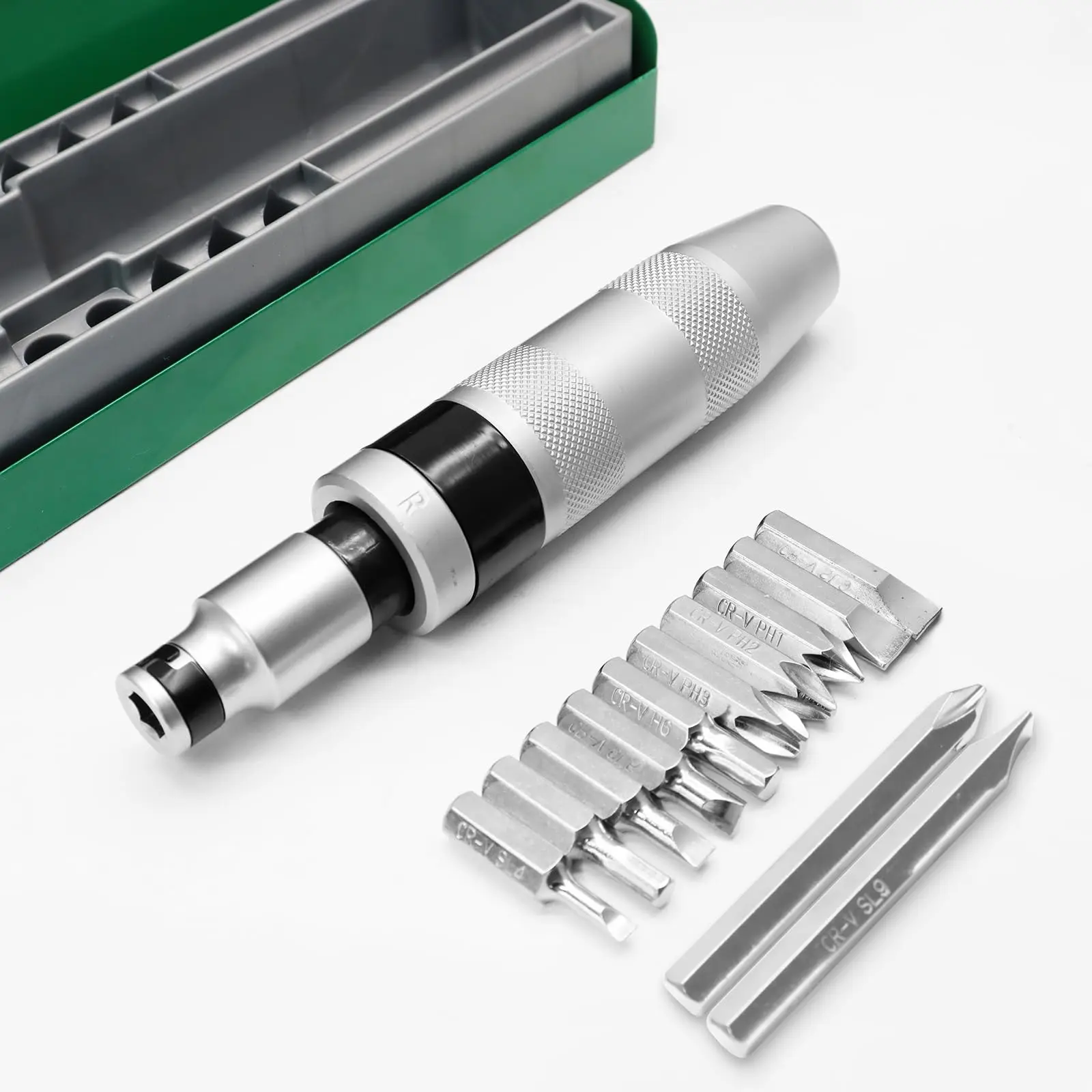 【Summerfinds】Manual Reversible Impact Screwdriver Set (12 Pieces) with Impact Resistance - Slotted, Cross-Head, Hexagonal Tips for Rusted Bolts on Multiple Surfaces, Ideal Manual Hand Tool for Dads