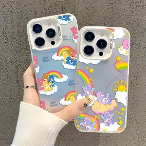 Cute Cartoon C-Care Bears Phone Case For iPhone 16e 16 15 14 13 12 11 Pro Max 7 8 Plus XR XS Max Shockproof Silicone Back Cover