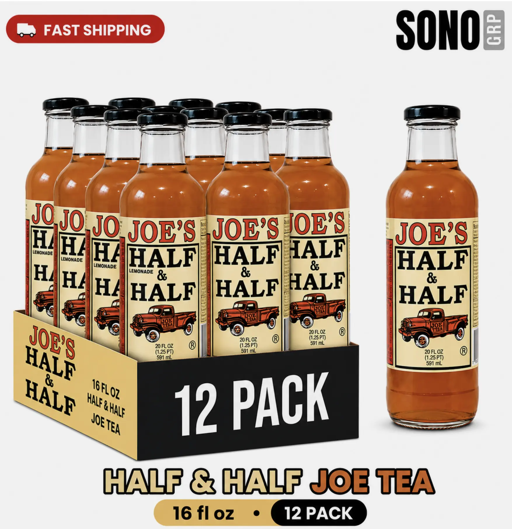 JOE TEA 20OZ/ 12 PACK GLASS (Half and Half)