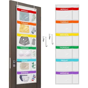 Weekly  Clothes Organizer,6-Shelf  Closet Storage with Labels for Monday to Friday,Over the Door or Wall Mount for ,Dorm,Bedroom (White)